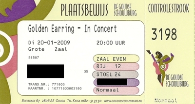 Golden Earring ticket#3198 January 20, 2009 Gouda - Goudse Schouwburg